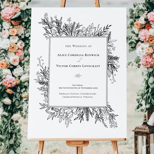 White and Black Greenery Wedding Welcome Sign
