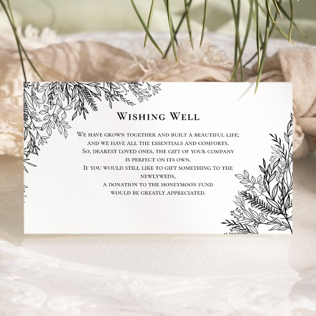 White and Black Greenery Wedding Wishing Well Enclosure Card (Creator Uploaded)