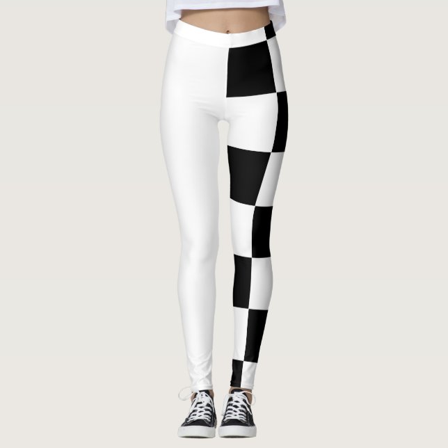 White and Black Half and Half Checker Leggings (Front)