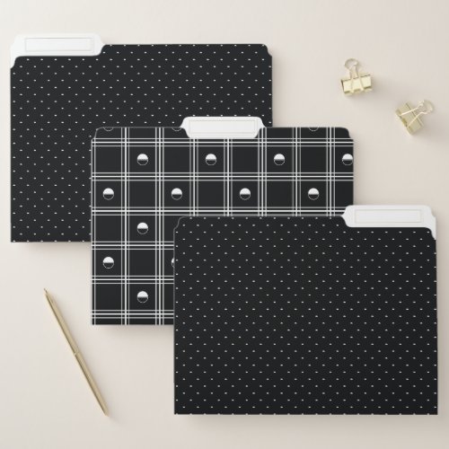 White and Black Half Circle Plaid Pattern File Folder