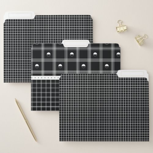 White and Black Half Circle Plaid Pattern File Folder