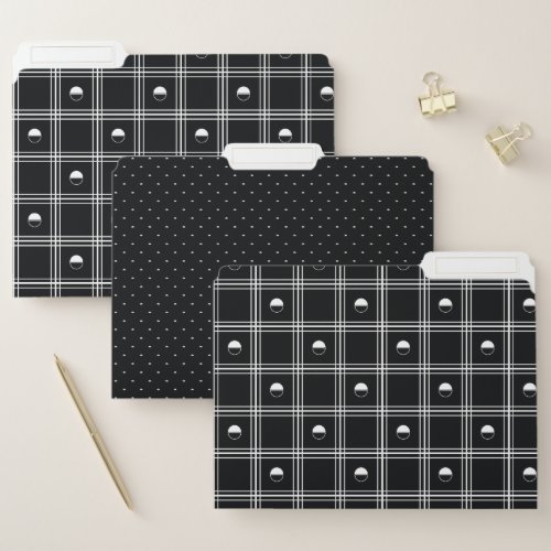 White and Black Half Circle Plaid Pattern File Folder