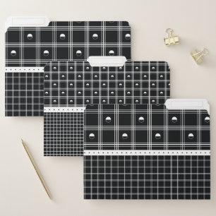 White and Black Half Circle Plaid Pattern File Folder