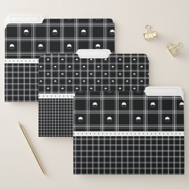 White and Black Half Circle Plaid Pattern File Folder (Set)