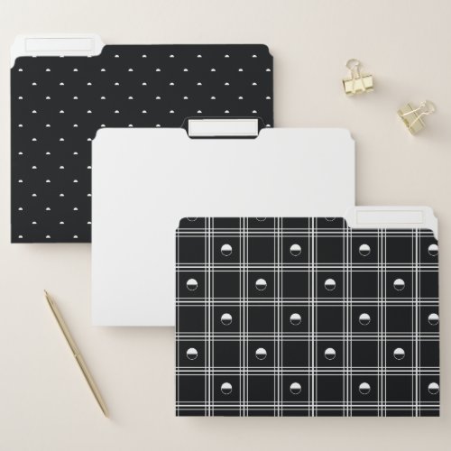 White and Black Half Circle Plaid Pattern File Folder