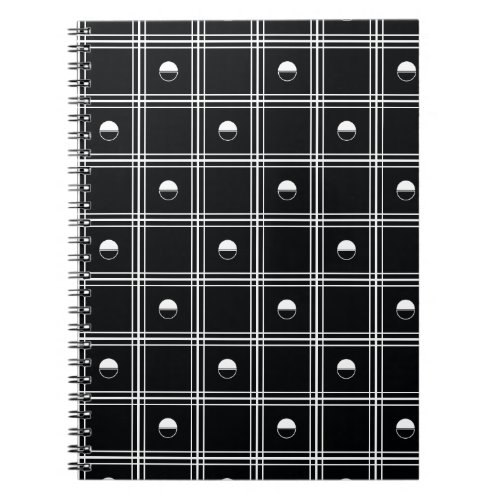 White and Black Half Circle Plaid Pattern Notebook