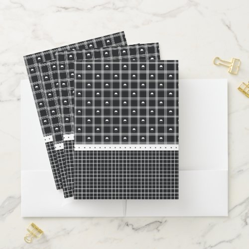 White and Black Half Circle Plaid Pattern Pocket Folder