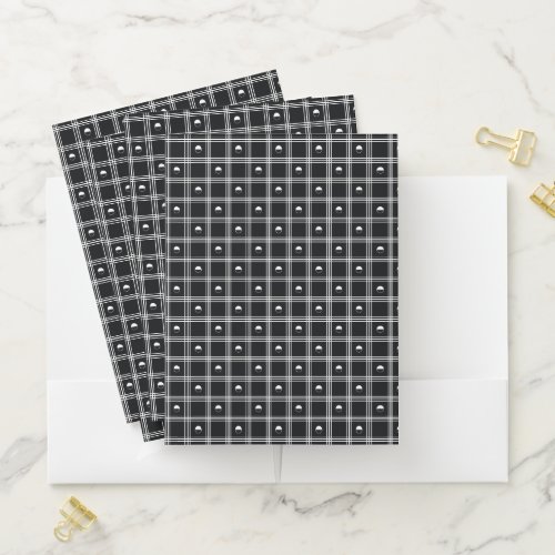 White and Black Half Circle Plaid Pattern Pocket Folder