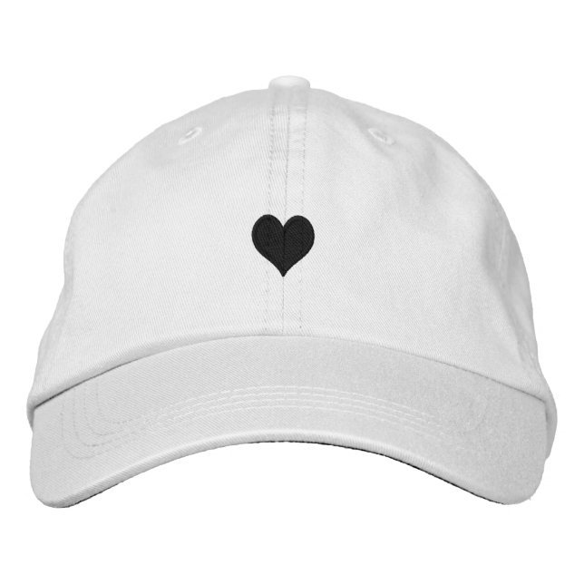 White and Black Heart Embroidered Baseball Hat (Front)