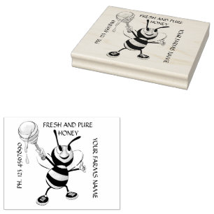 White and black honey bee 5x4 rubber stamp