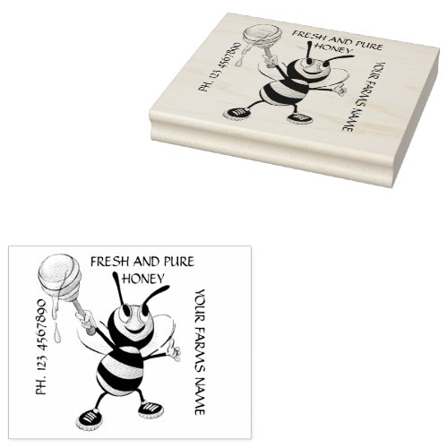 White and black honey bee 5x4 rubber stamp