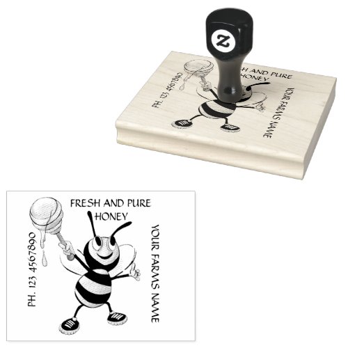 White and black honey bee 5x4 rubber stamp