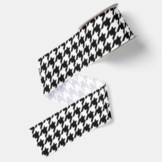White and Black Houndstooth Grosgrain Ribbon