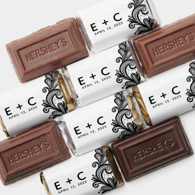 White and Black Lace Monogram Wedding Favor (Assorted)