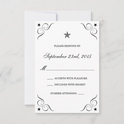 White and Black Lone Star Wedding RSVP Cards