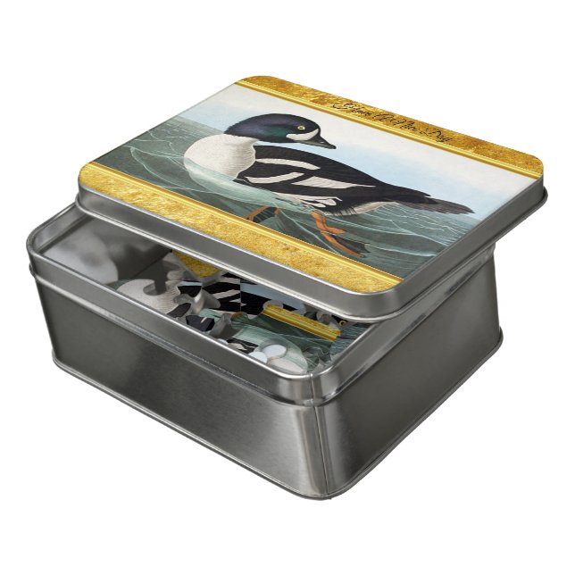 White and Black mallard ducks swimming in water Jigsaw Puzzle (Lid Open)