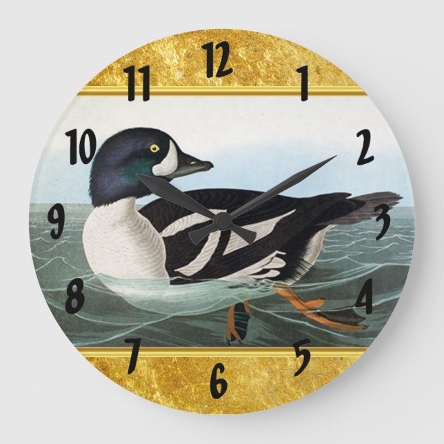 White and Black mallard ducks swimming in water Large Clock (Front)