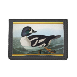 White and Black mallard ducks swimming in water Trifold Wallet
