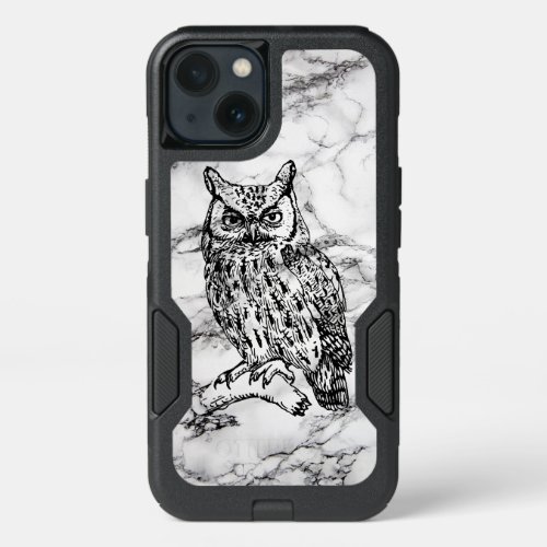 White And Black Marble And Owl iPhone 13 Case