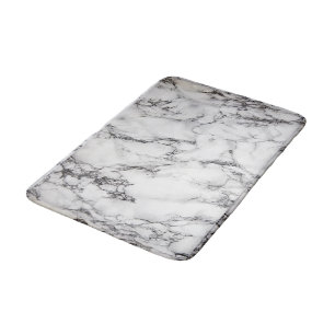 white and black marble look bathroom mat