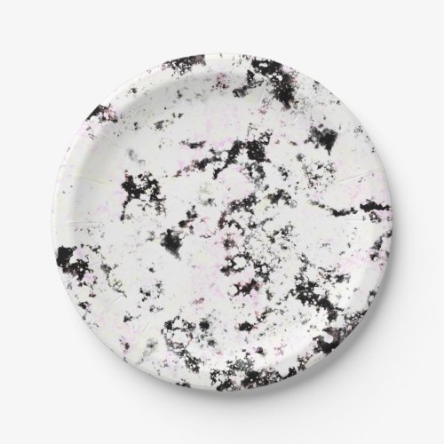 White and Black Marble Paint Splash Abstract Paper Plates