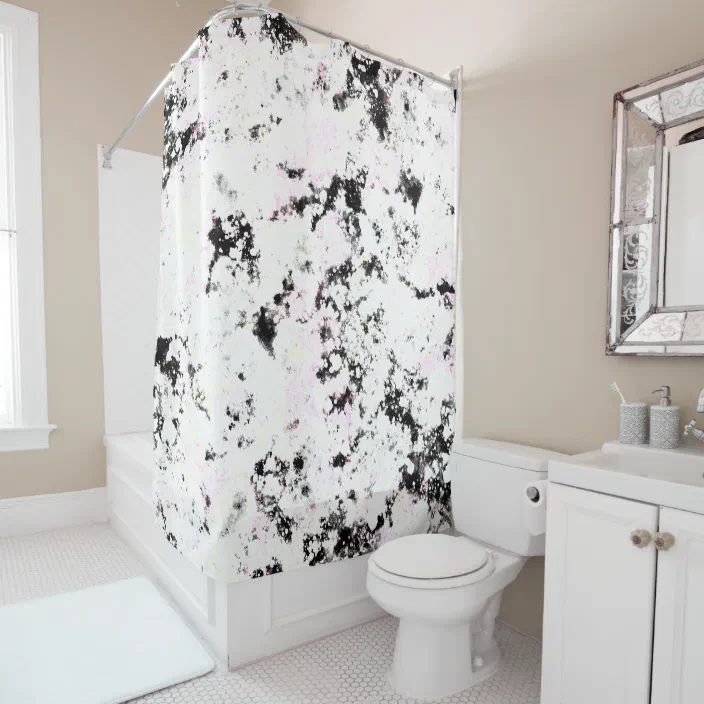 White And Black Marble Paint Splash, Paint Splash Shower Curtain
