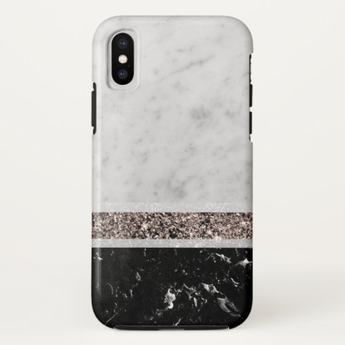 White and Black Marble Rose Gold Glitter Stripe 1 iPhone X Case