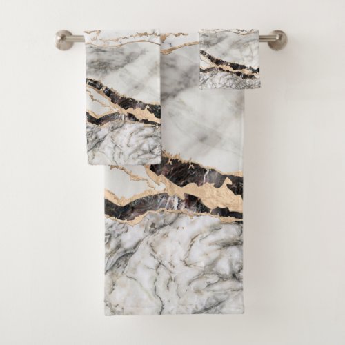 White and Black Marble Textures Abstract Bath Towel Set