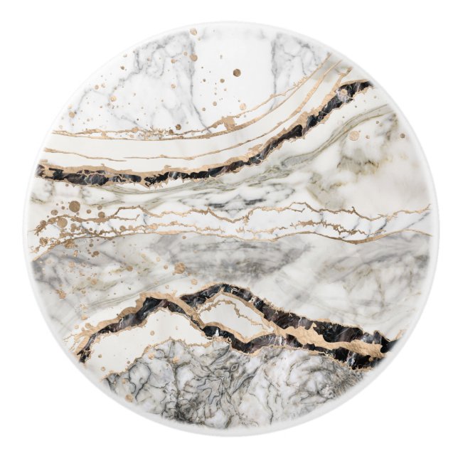 White and Black Marble Textures Abstract Ceramic Knob (Front)