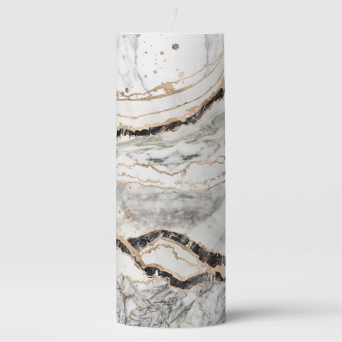White and Black Marble Textures Abstract Pillar Candle