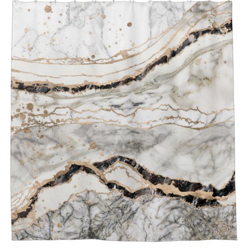 White and Black Marble Textures Abstract Shower Curtain