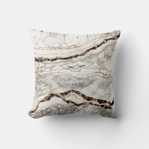White and Black Marble Textures Abstract Throw Pillow