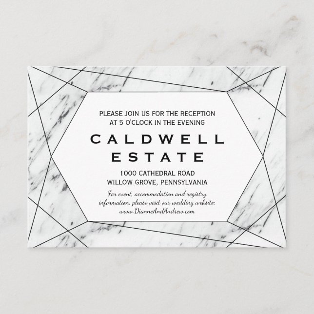 White and Black Marble Wedding Reception Card (Front)