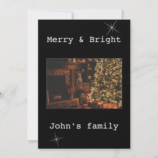 White and black Merry Christmas one Photo Holiday Card (Front)