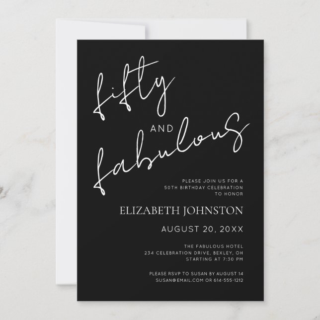 White and Black Minimal 50 and Fabulous Birthday Invitation (Front)