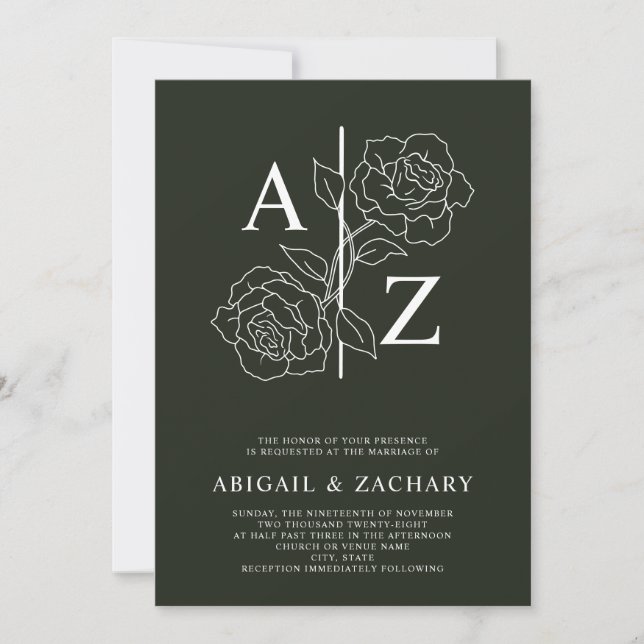 White and Black Minimal Monogram Wedding Invitation (Front)