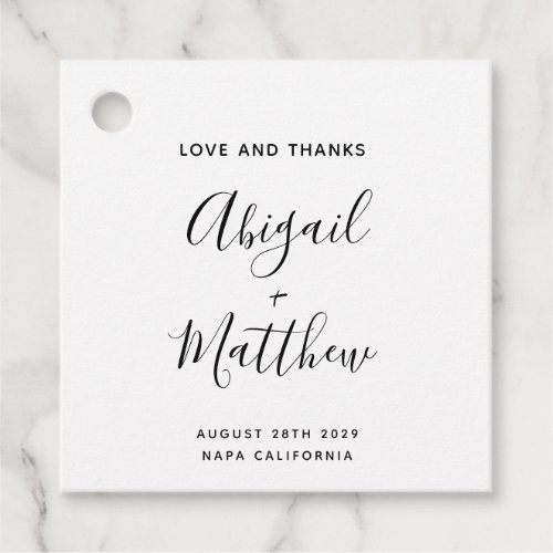 White and Black Minimalist Script Wedding Favor Favor Tags