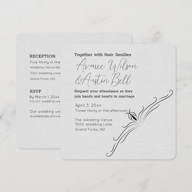 White and Black Minimalist Wedding  Invitation (Front/Back)