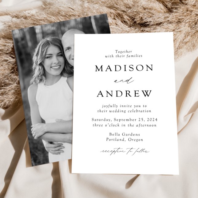 White and Black Modern Elegance Photo Wedding Invitation (Creator Uploaded)