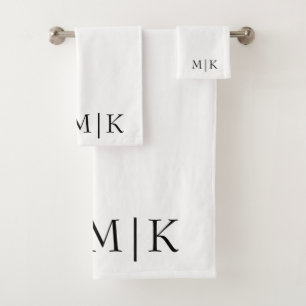 White and Black Modern Monogram Bath Towel Set
