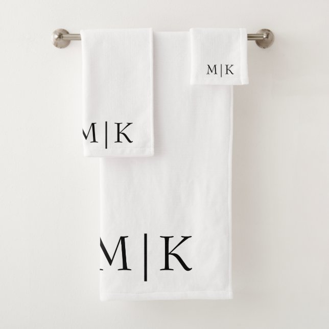 White and Black | Modern Monogram Bath Towel Set (Insitu)