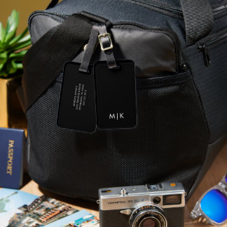 White and Black Modern Monogram Luggage Tag