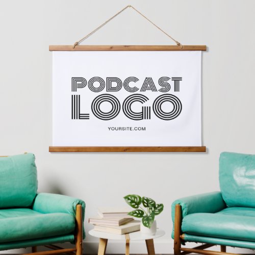 White and Black Modern Podcast Logo Hanging Tapestry