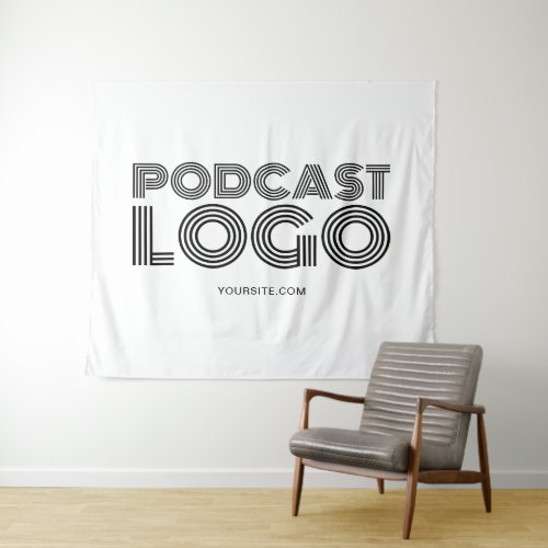 White and Black Modern Podcast Logo Tapestry
