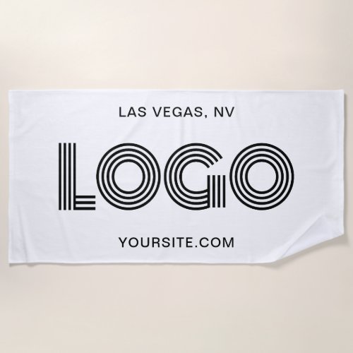 White and Black Modern Rectangular Logo Beach Towel
