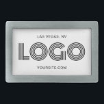 White and Black Modern Rectangular Logo Belt Buckle<br><div class="desc">Add your own modern style rectangular black or colorful business logo image to create promotional rectangle shape belt buckle.
Customize the font style,  size and color to match your business needs.
Change the white background color as needed to match your company's colors.</div>