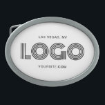 White and Black Modern Rectangular Logo Belt Buckle<br><div class="desc">Add your own modern style rectangular black or colorful business logo image to create promotional oval shape belt buckle.
Customize the font style,  size and black color to match your business needs.
Change the white background color as needed to match your company's colors.</div>