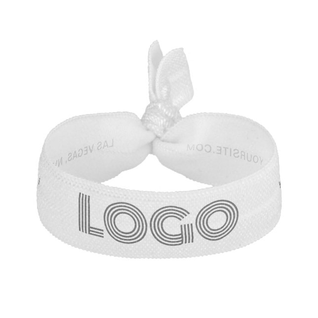 White and Black Modern Rectangular Logo Elastic Hair Tie (Front)