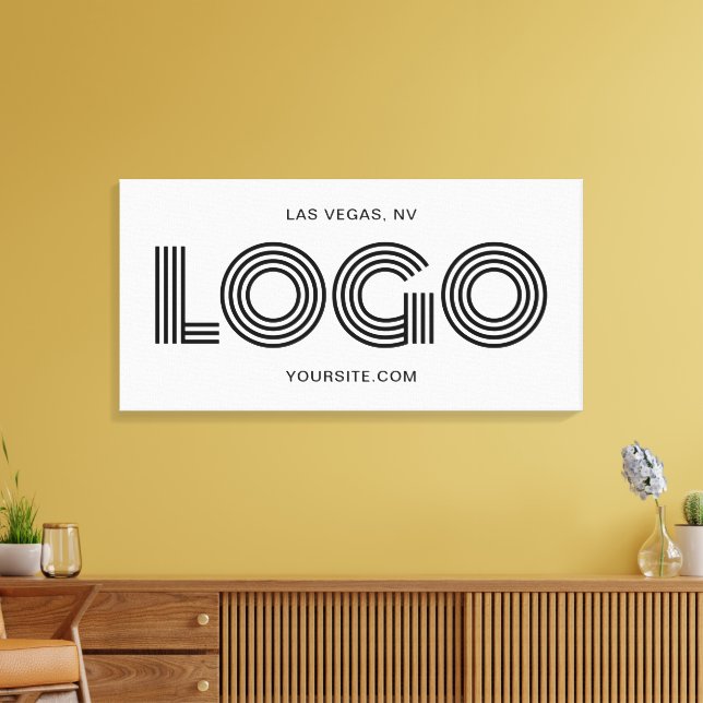 White and Black Modern Rectangular Logo Promo Canvas Print (Insitu(LivingRoom))