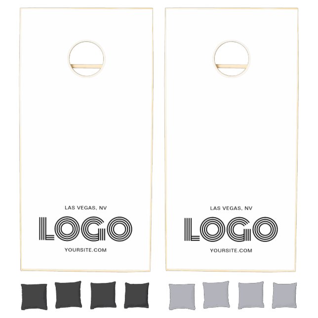 White and Black Modern Rectangular Logo Promo Cornhole Set (Set)